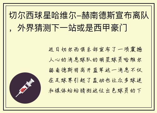 切尔西球星哈维尔-赫南德斯宣布离队，外界猜测下一站或是西甲豪门